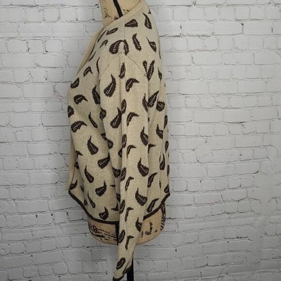 Vintage 50s Norway Knits Tan Leaf Sweater Cardigan - Picture 3 of 15